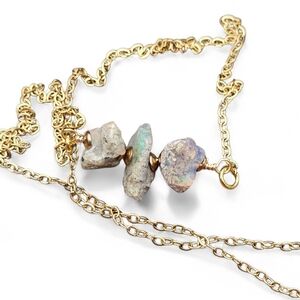 Opal Necklace, 3 Raw Chips, Minimalist Gold Dainty Chain Artisan Handcrafted